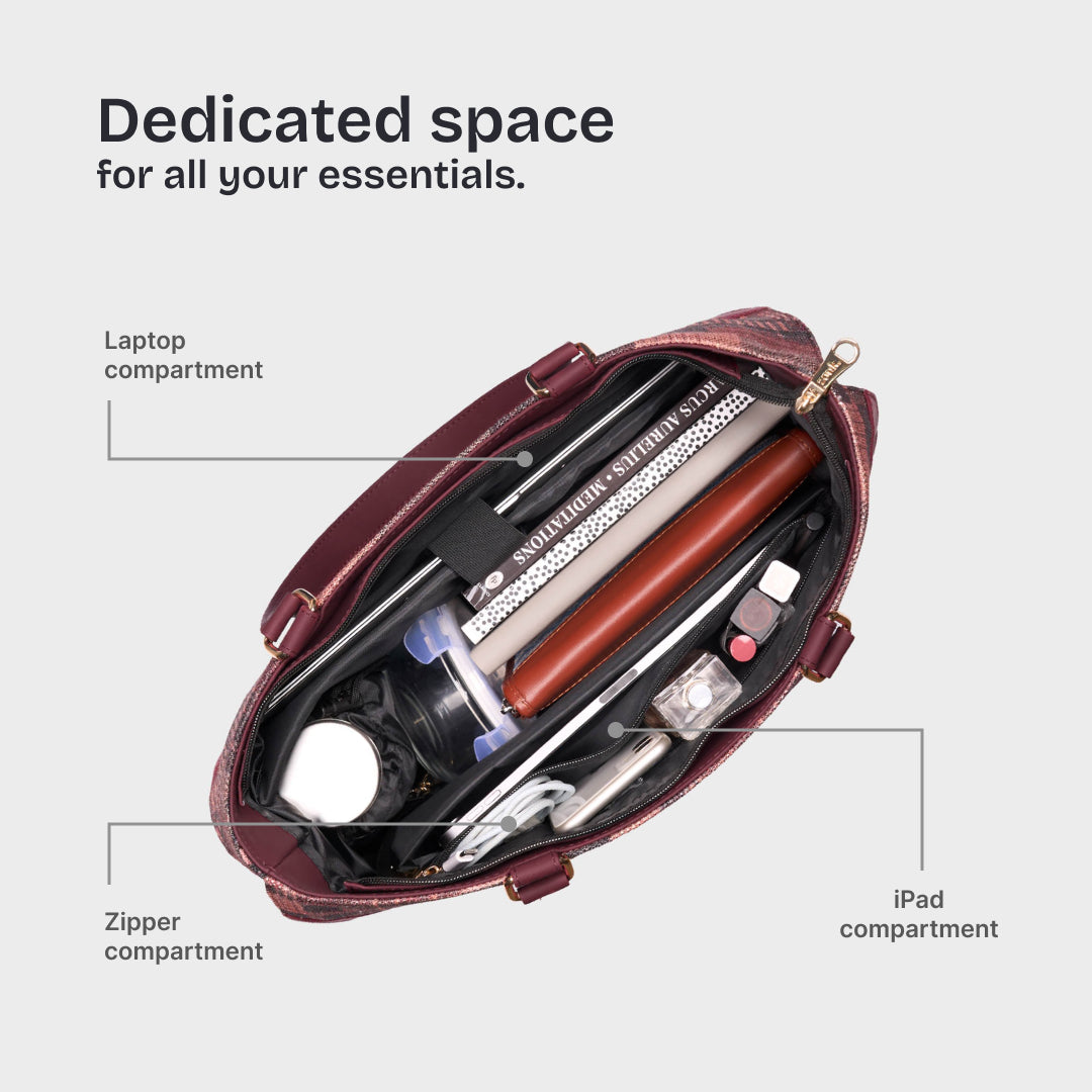 Chirala Plaid Expandable Office Bag (Cranberry)