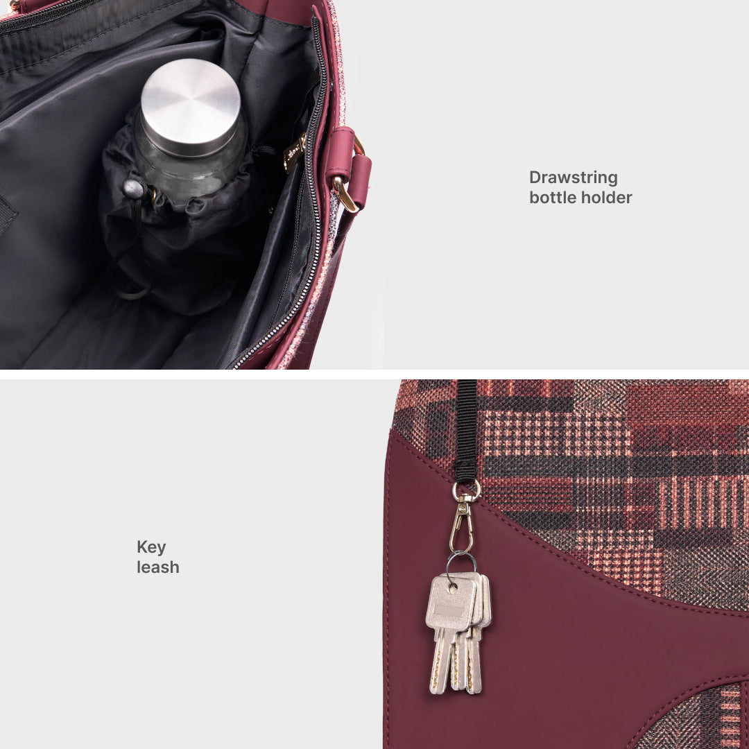 Chirala Plaid Expandable Office Bag (Cranberry)
