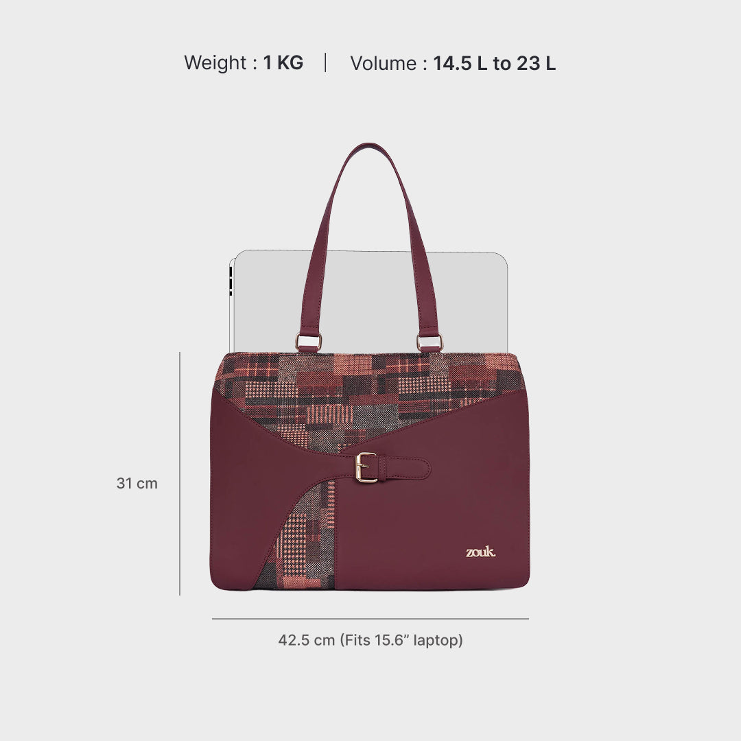 Chirala Plaid Expandable Office Bag (Cranberry)