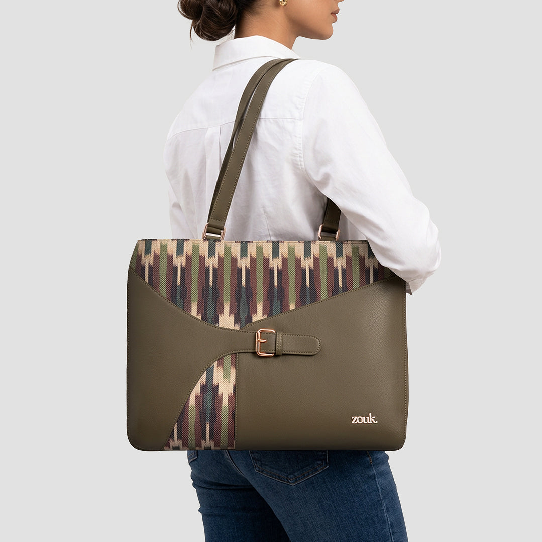 Cuttack Stripes Expandable Office Bag (Olive)