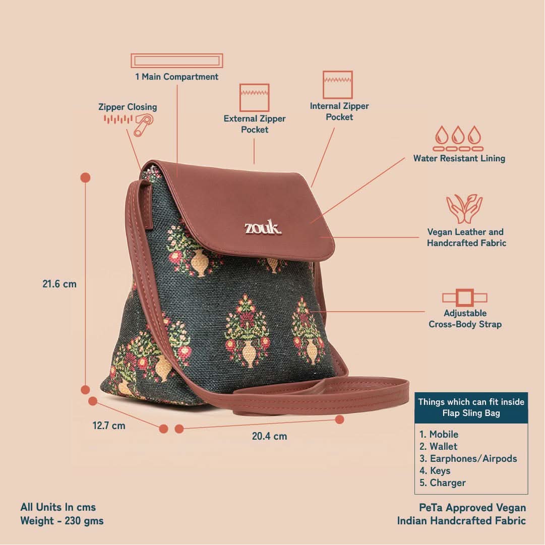 Royal Green Mogra Print Flap Sling Bag