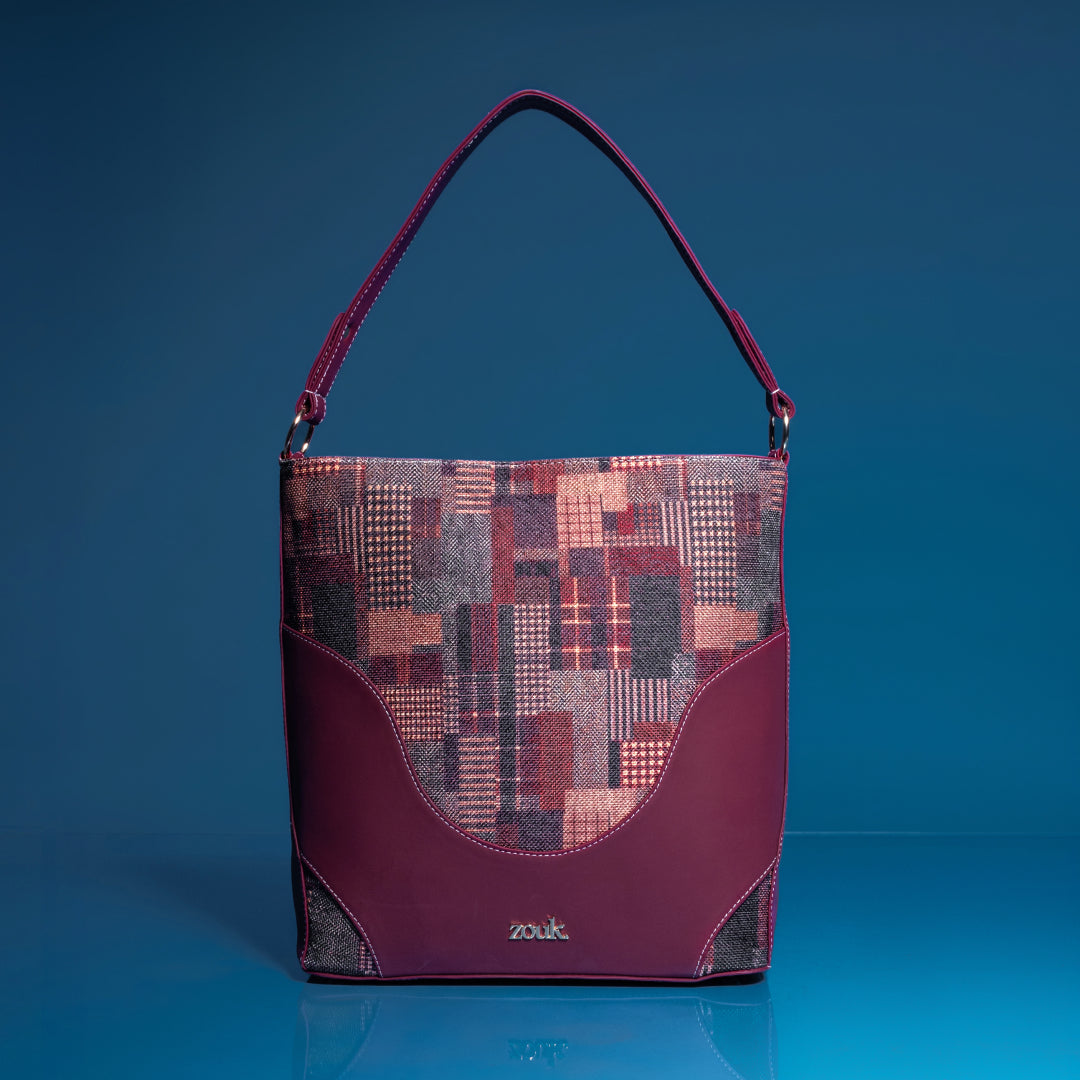 Chirala Plaid Vertical Office Tote (Cranberry)