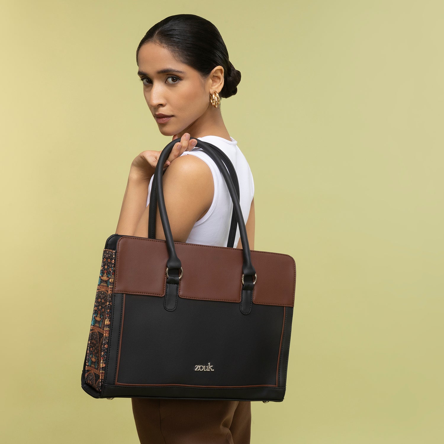 ZIP-Hannah Office Bag - Royal Indian Peacock Motif