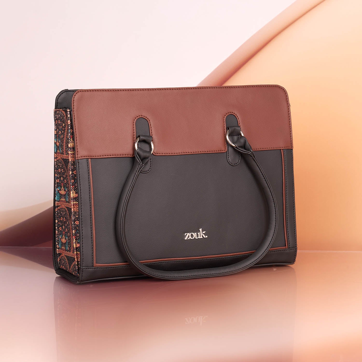 ZIP-Hannah Office Bag - Royal Indian Peacock Motif