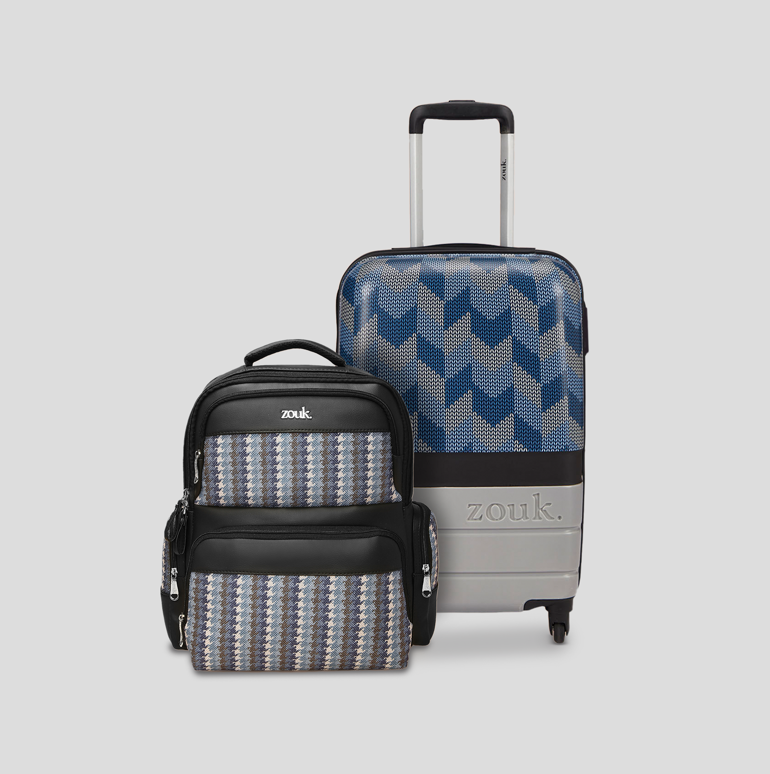 Himachal Chevron Grey Raahi Trolley Bag x Bombay Houndstooth Pro Backpack