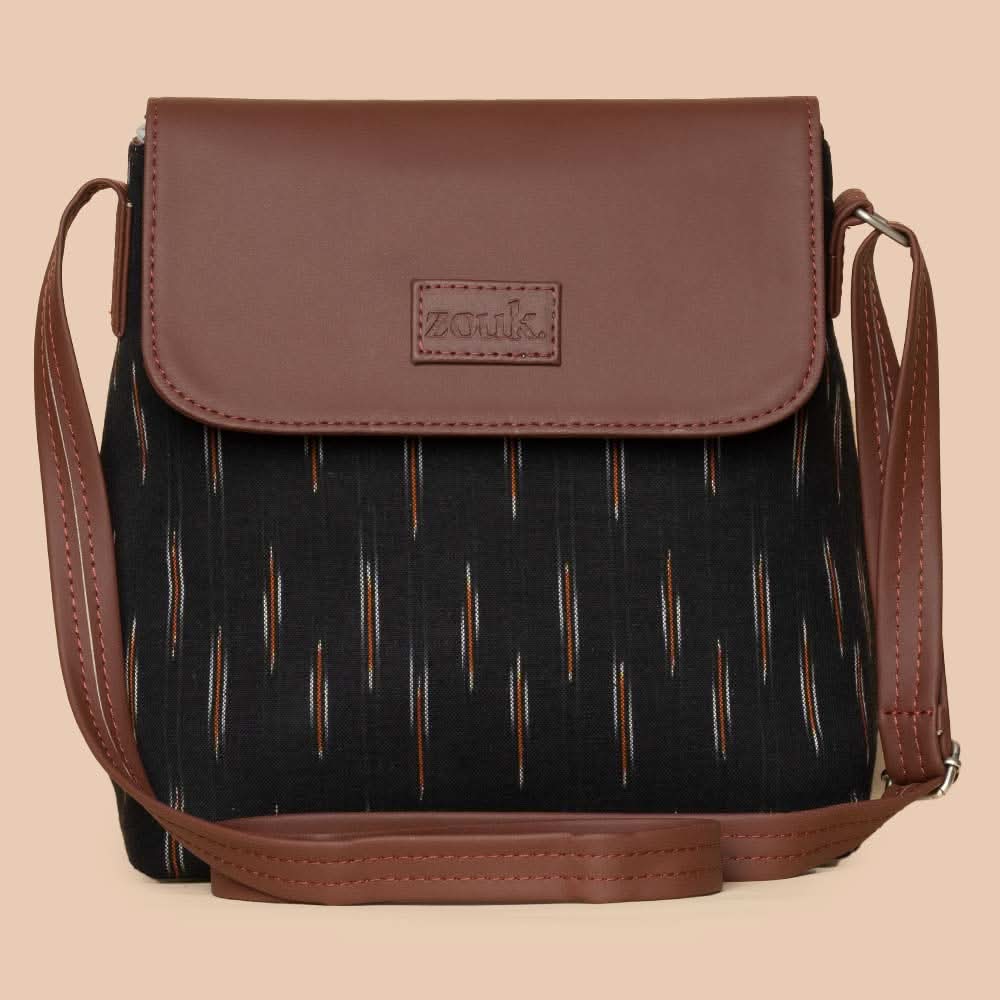 Qutub Stripes & Ikat GreRe - Women's Work Bag & Flap Sling Bag Combo