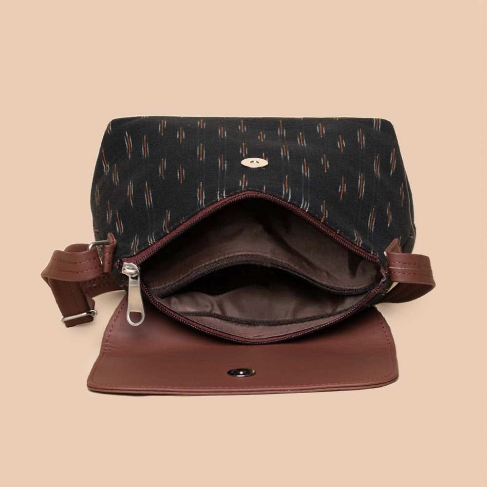 Qutub Stripes & Ikat GreRe - Women's Work Bag & Flap Sling Bag Combo