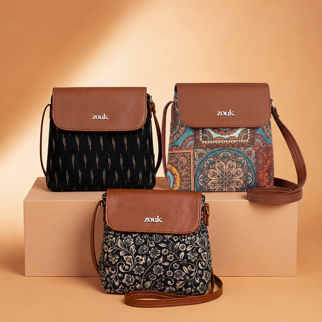 Ikat Grere Flap Sling Bag, FloMotif Flap Sling Bag & Multicolor Mandala Print Flap Sling Bag Combo