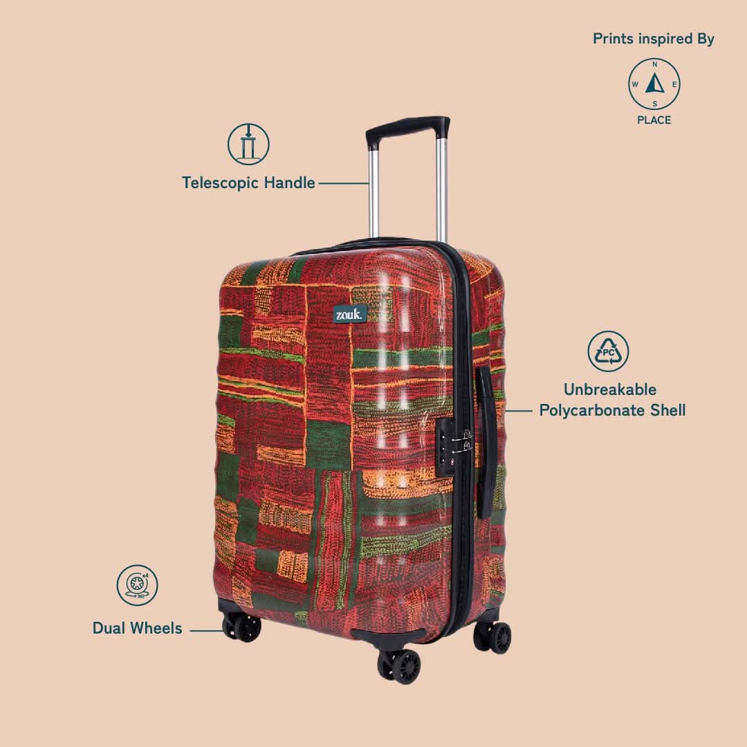 Indus Lattice Red Amorah Trolley Bag (Cabin)