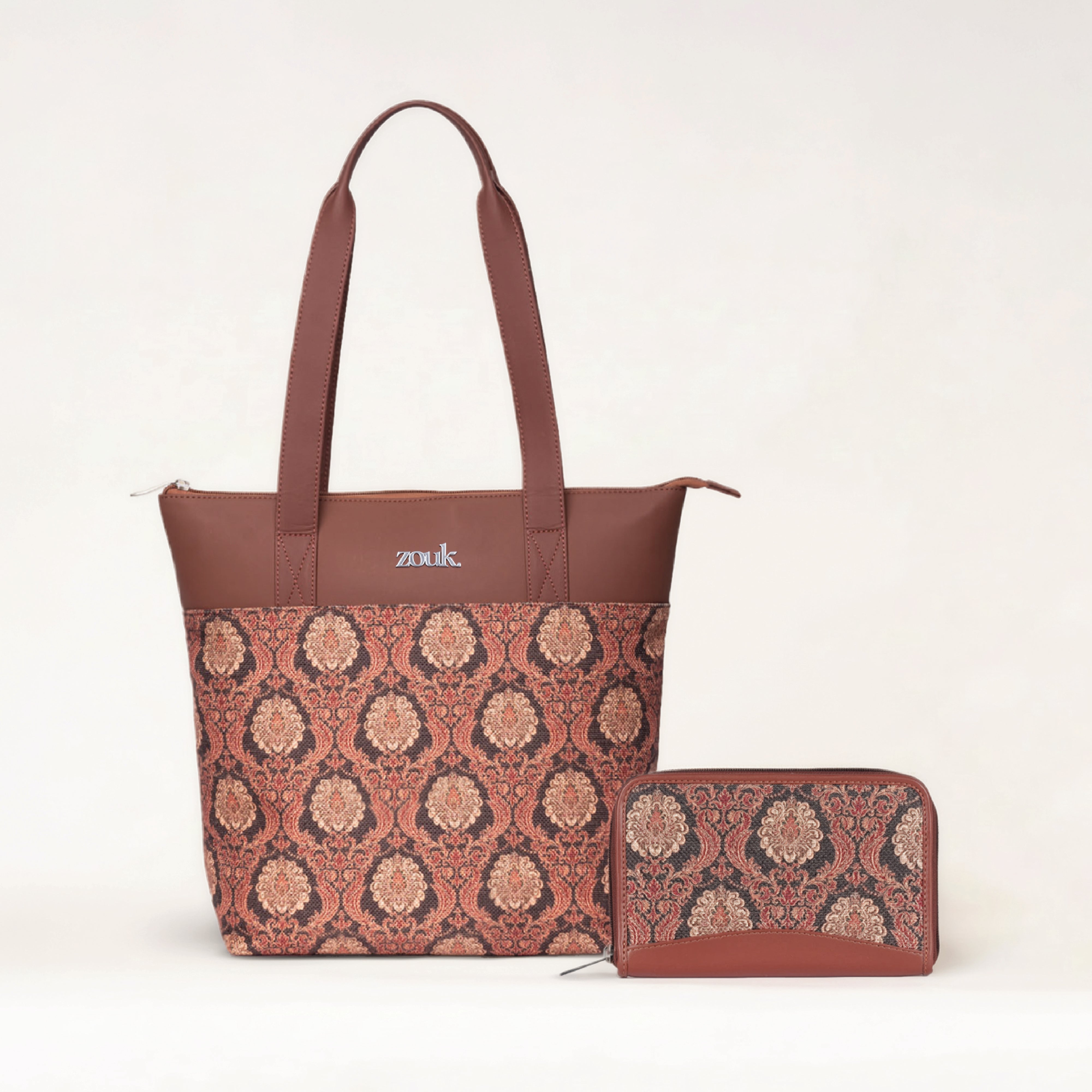 Jodhpur Damask Everyday Tote Bag & Chain Wallet Combo