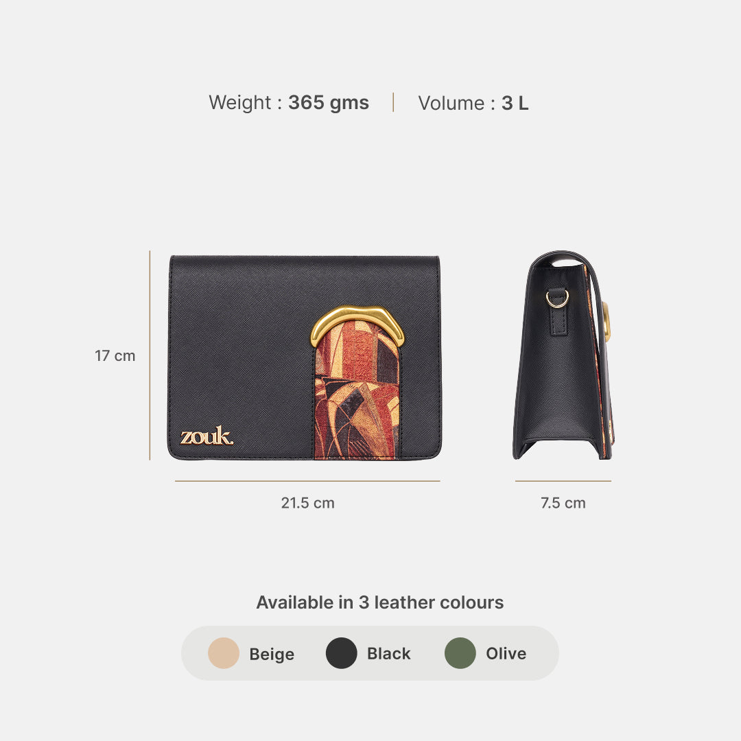 Auric Jharoka Sling Bag (Black Saffiano)