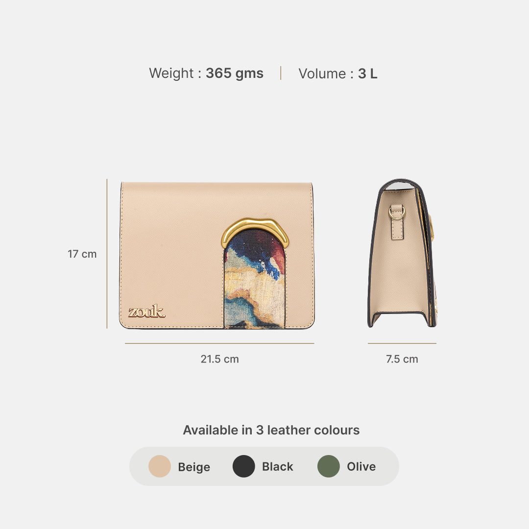 Quartz Jharoka Sling Bag (Beige Saffiano)