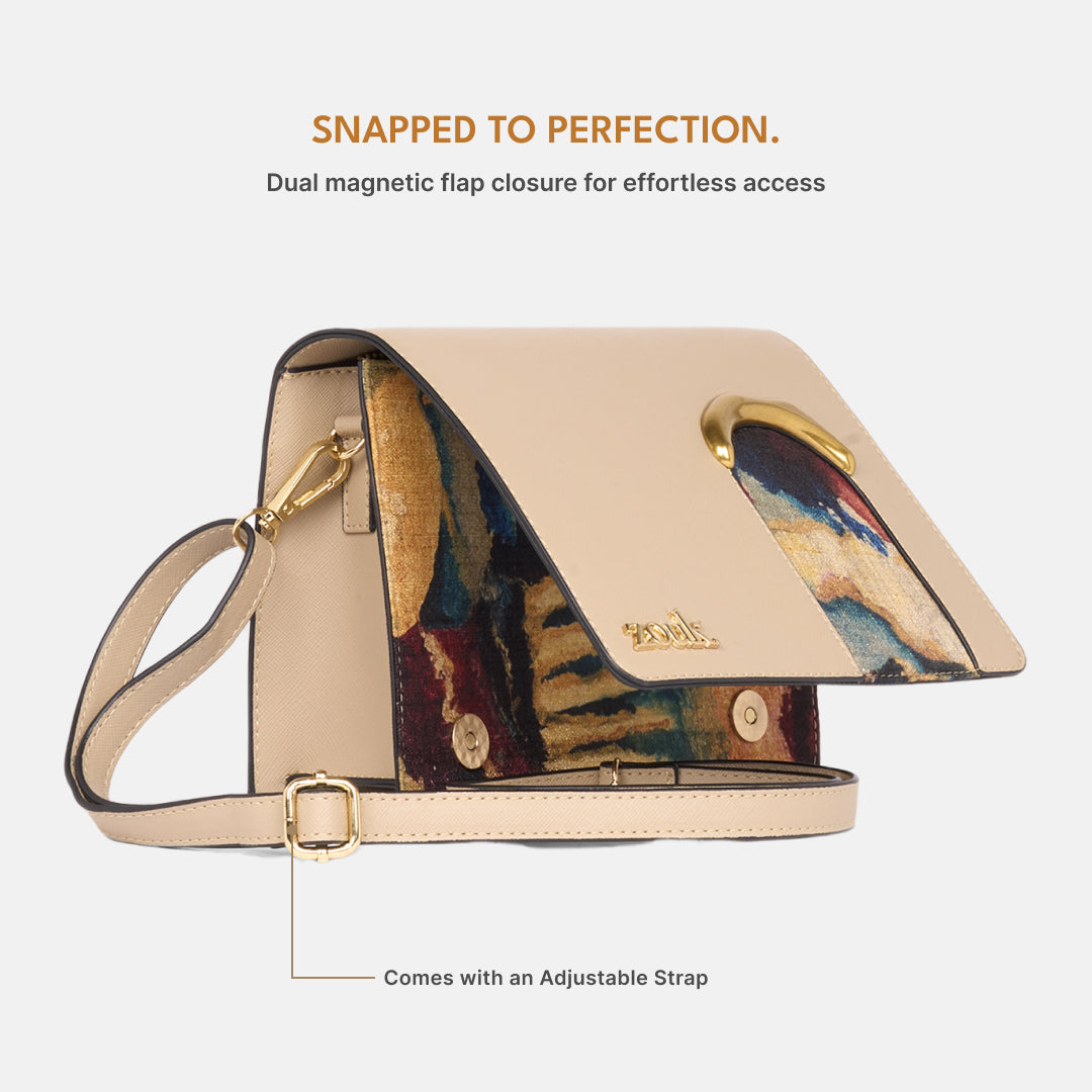 Quartz Jharoka Sling Bag (Beige Saffiano)