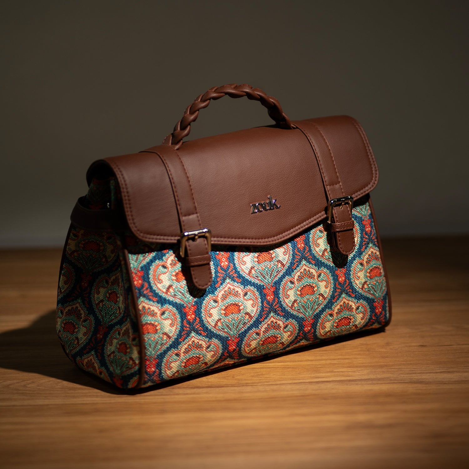 ZIP-Konkona Heritage Satchel Bag - Kovil Blue