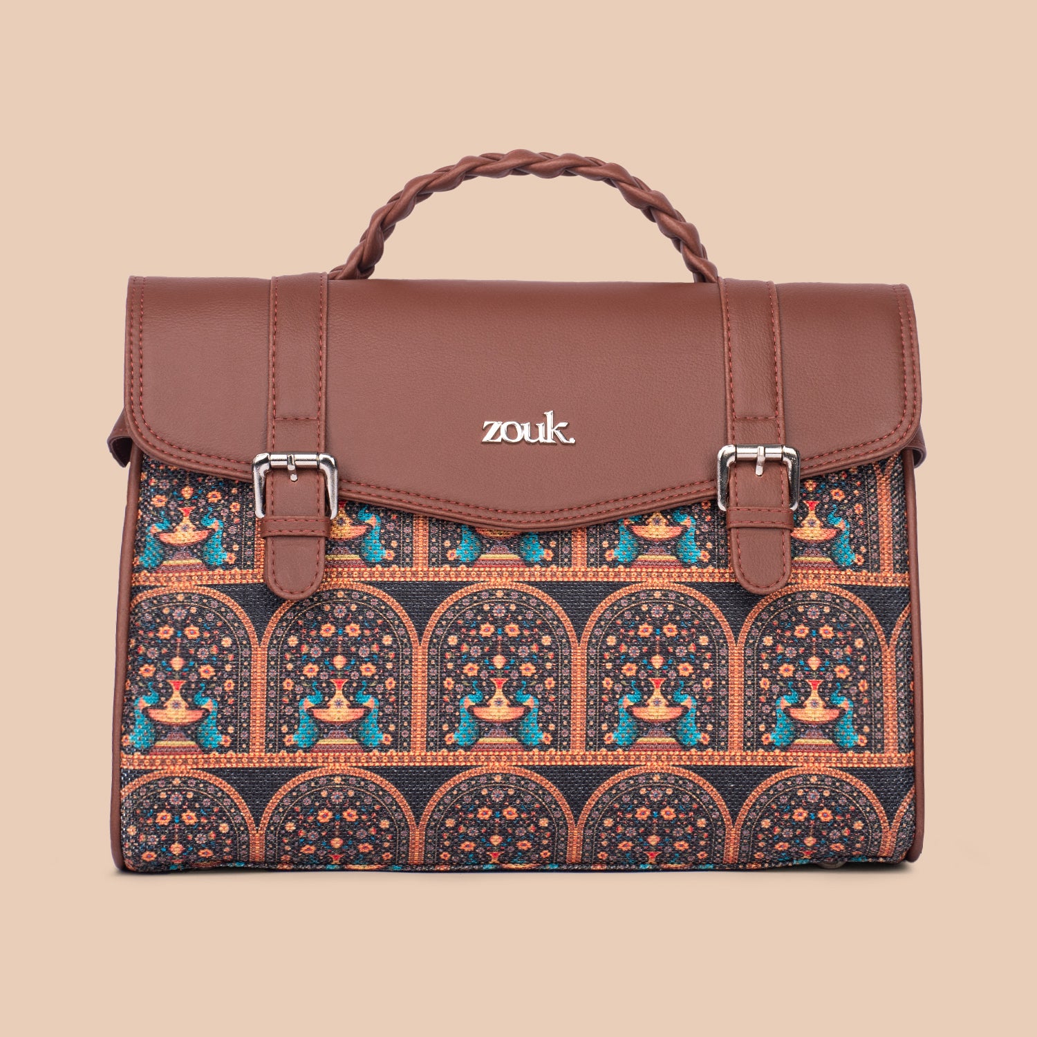 Konkona Heritage Satchel Bag - Royal Indian Peacock Motif