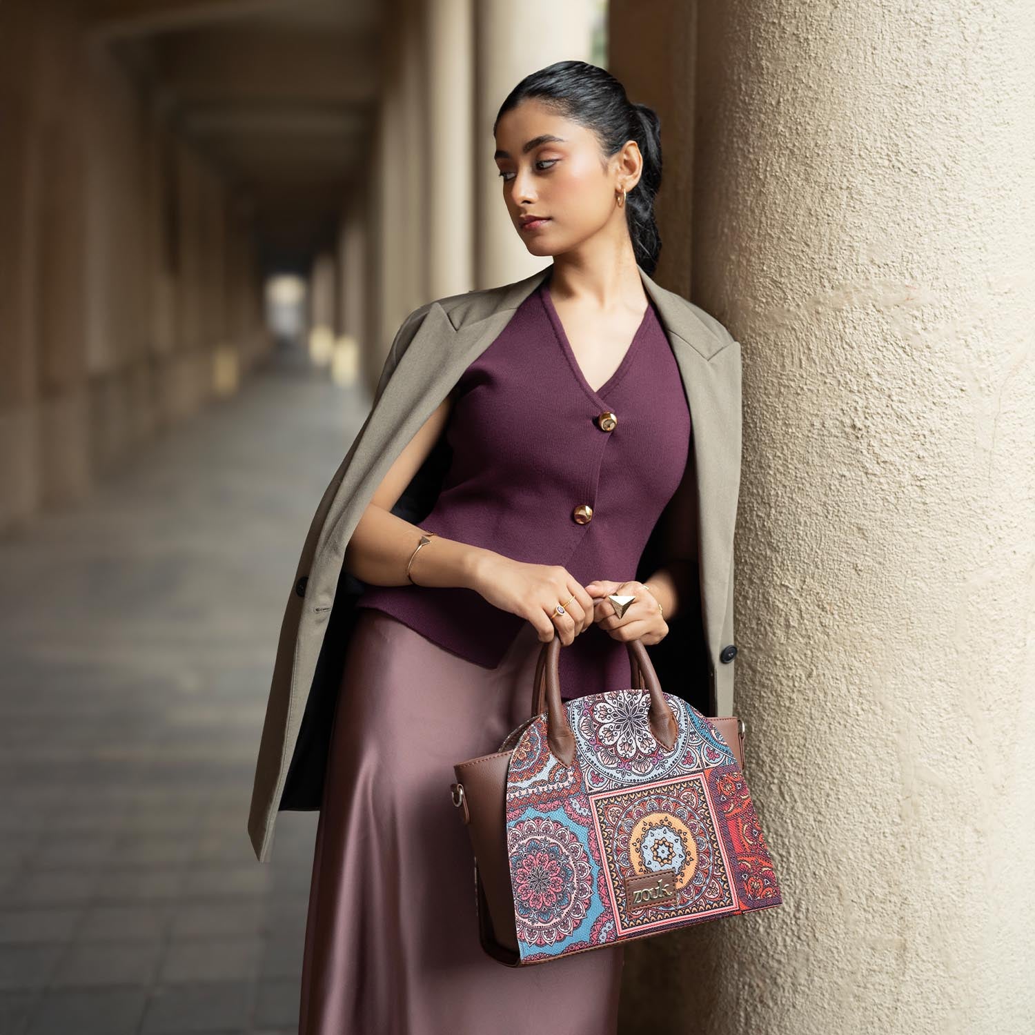 Konkona City Satchel Bag - Multicolor Mandala Print