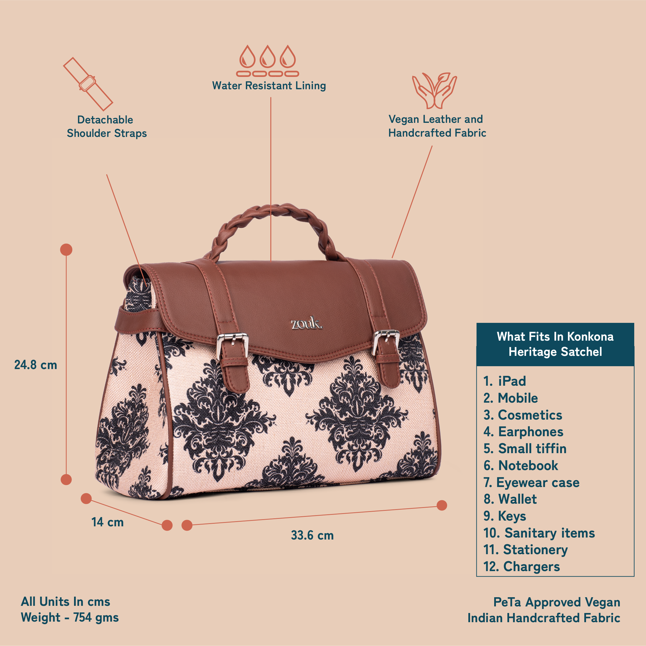 Konkona Heritage Satchel Bag - Mughal Motif