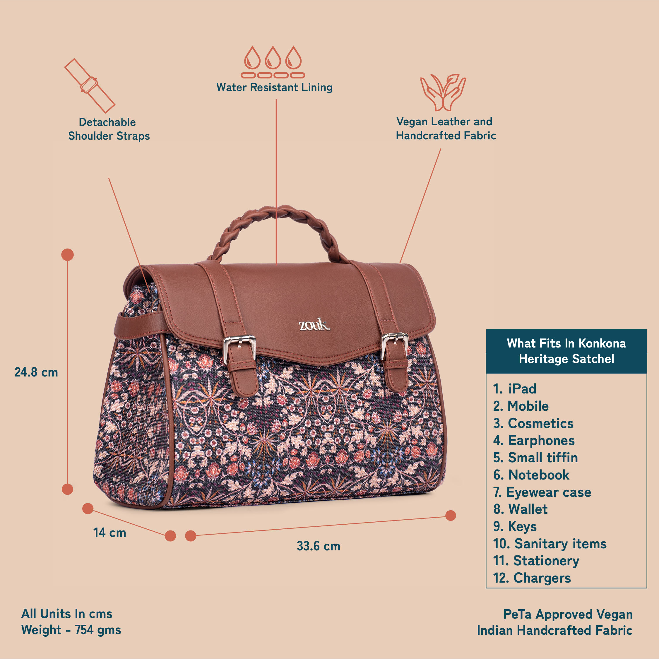 Heritage Satchel Bag - Kashmir Blooms
