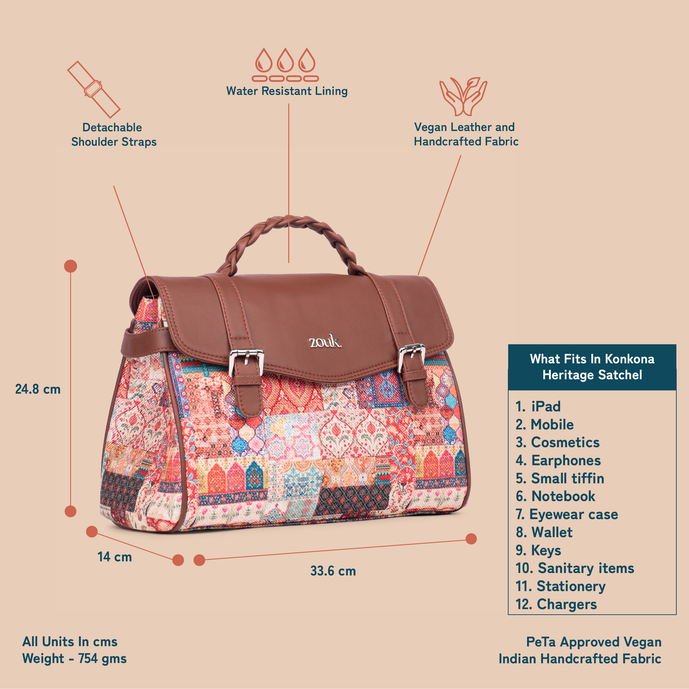 ZIP-Konkona Heritage Satchel Bag - Kutch Gamthi