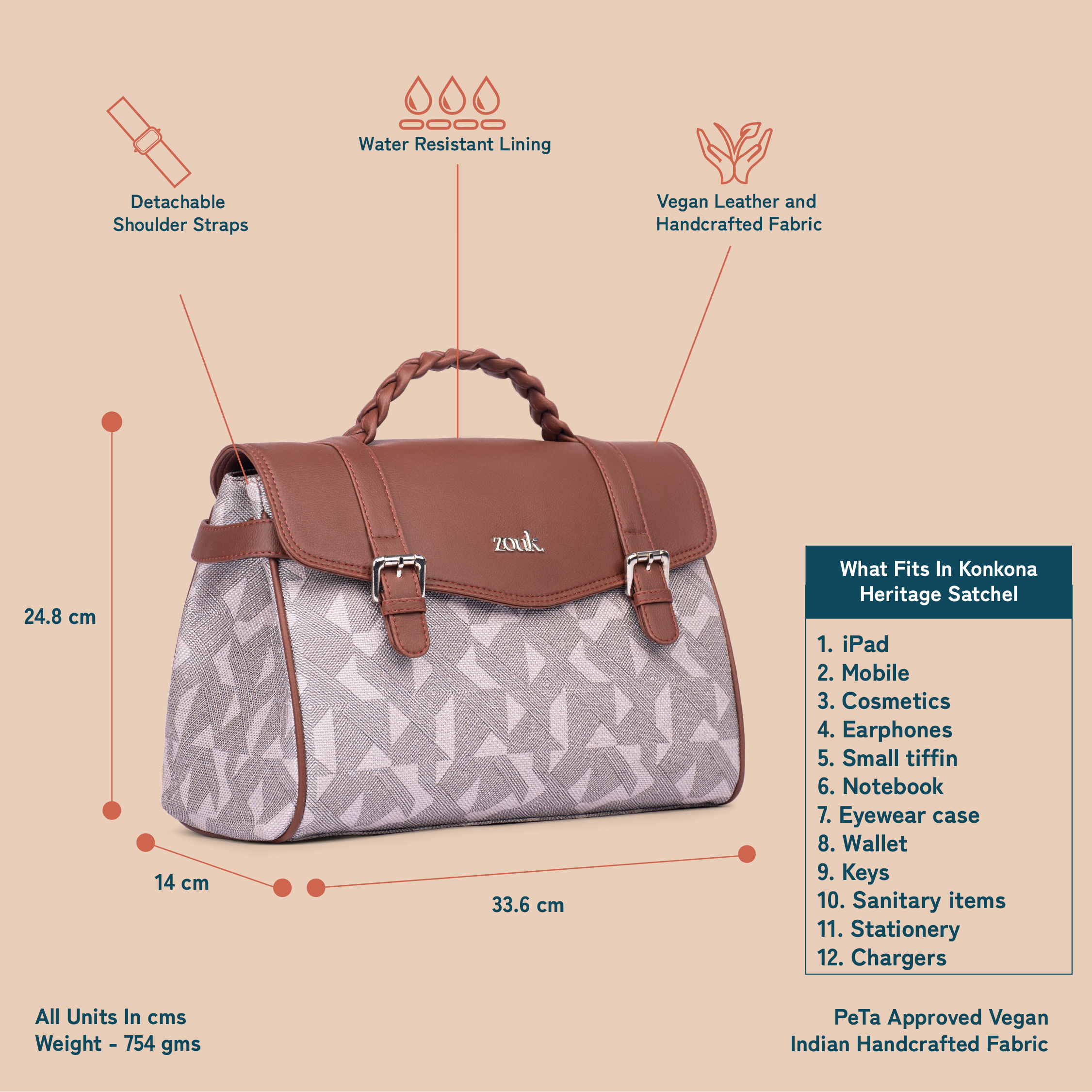 Konkona Heritage Satchel Bag - Aravalli Abstract