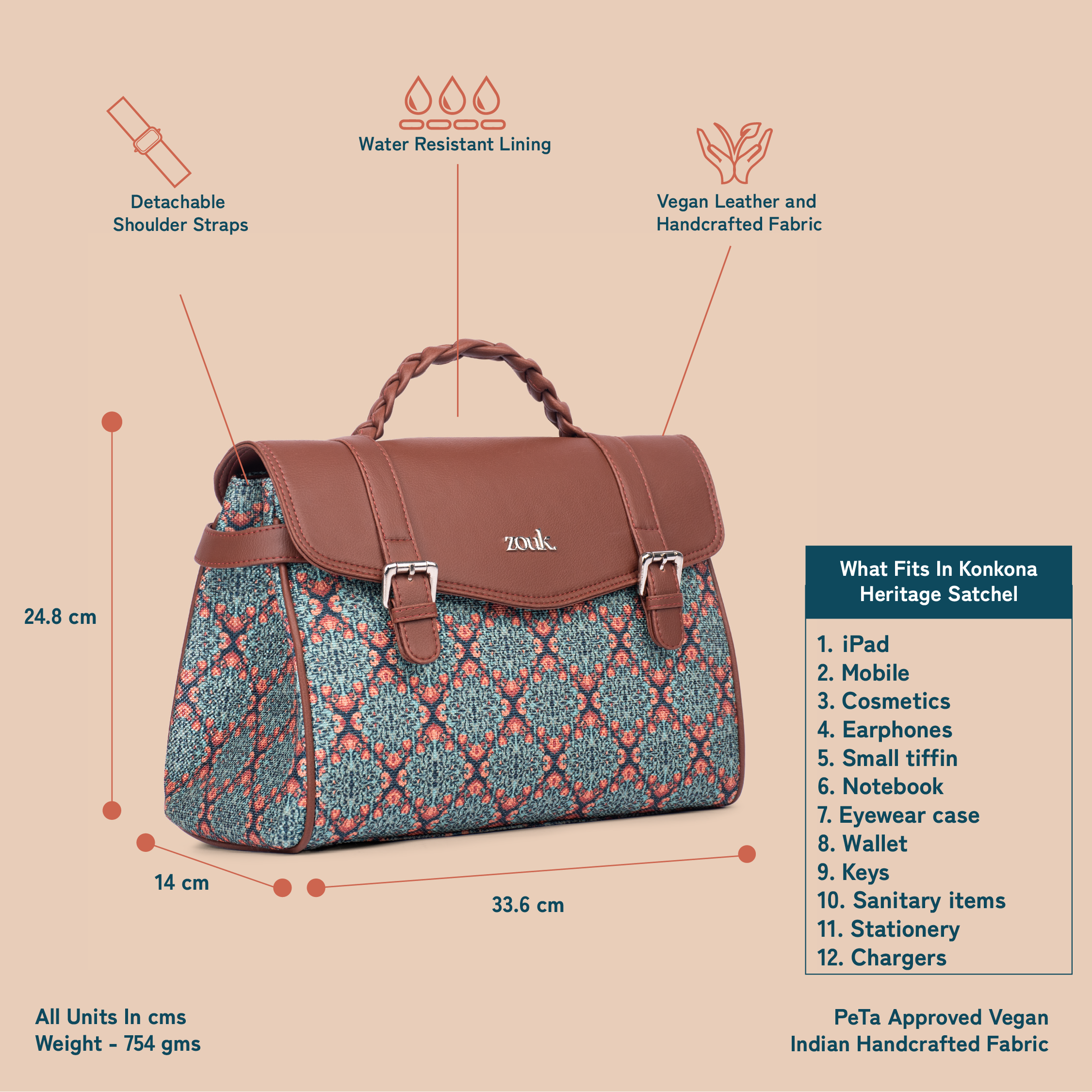 ZIP-Konkona Heritage Satchel Bag - Kolkata Nouveau