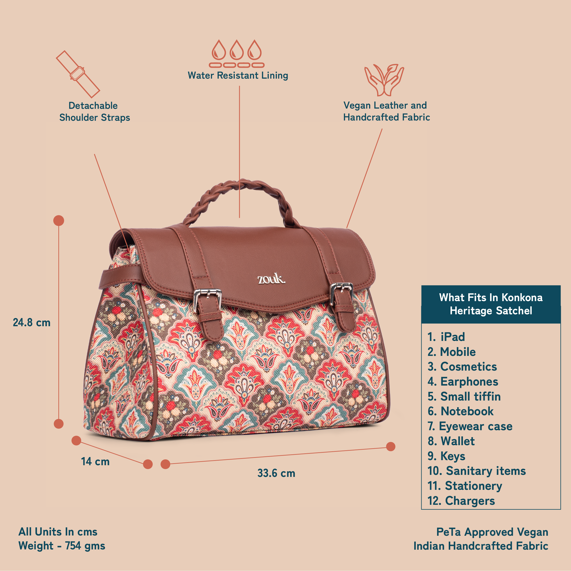 Konkona Heritage Satchel Bag - Mughal Art Multicolor