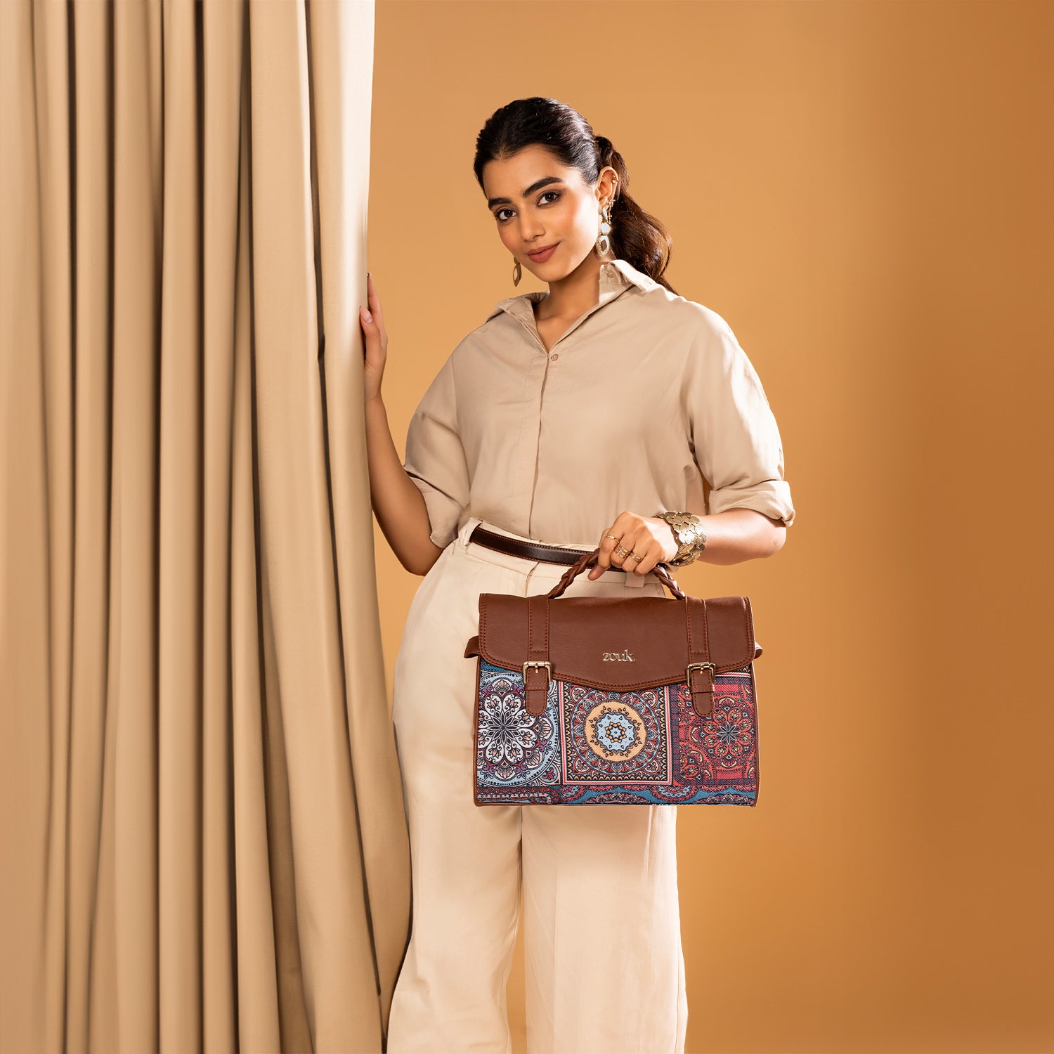 Konkona Heritage Satchel Bag - Multicolor Mandala Print