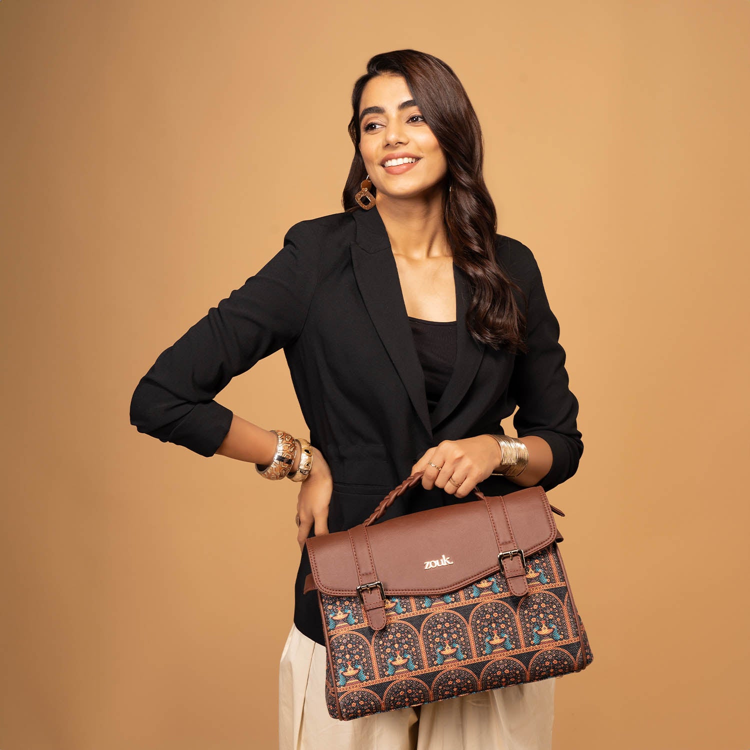 Konkona Heritage Satchel Bag - Royal Indian Peacock Motif