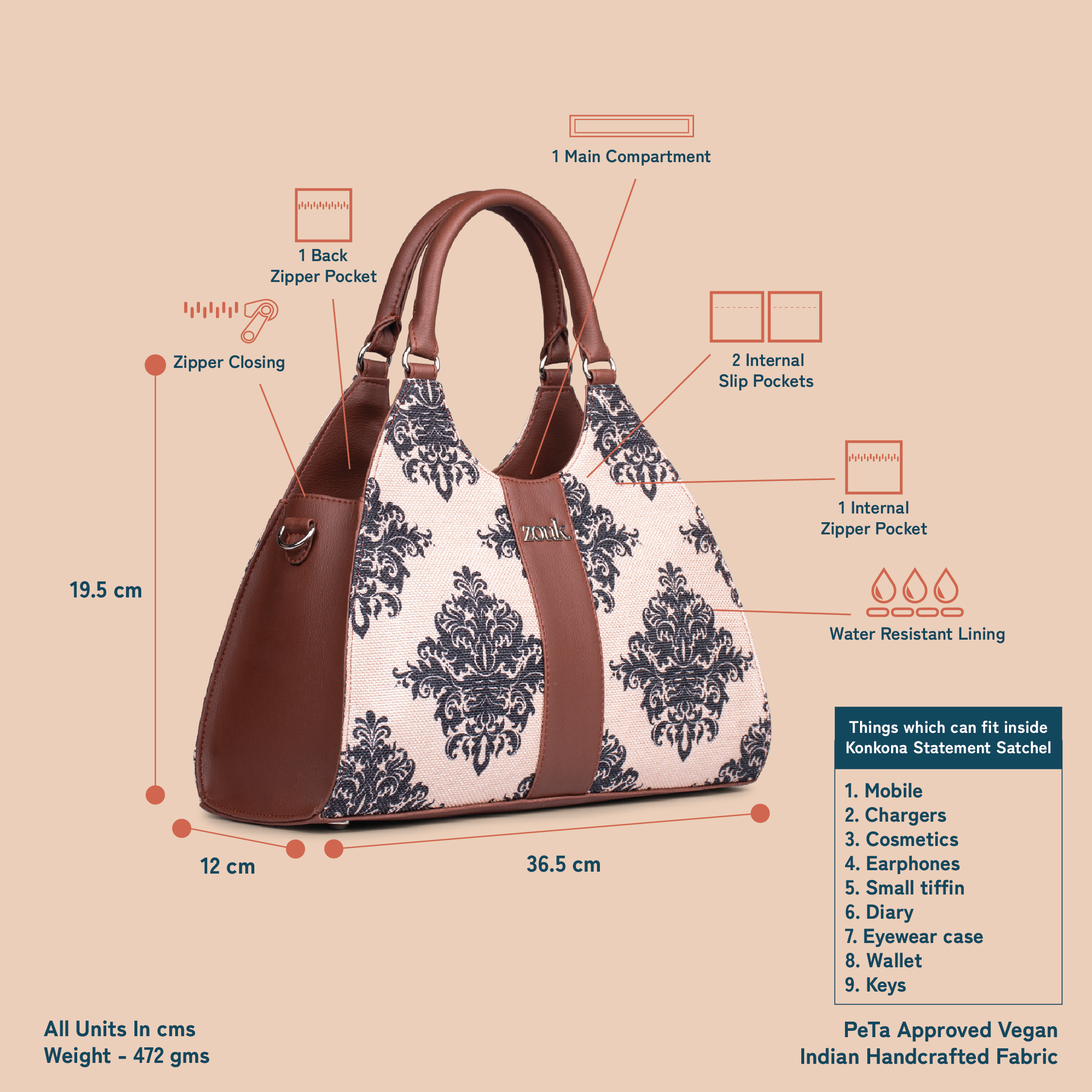 Konkona Statement Satchel Bag - Mughal Motif