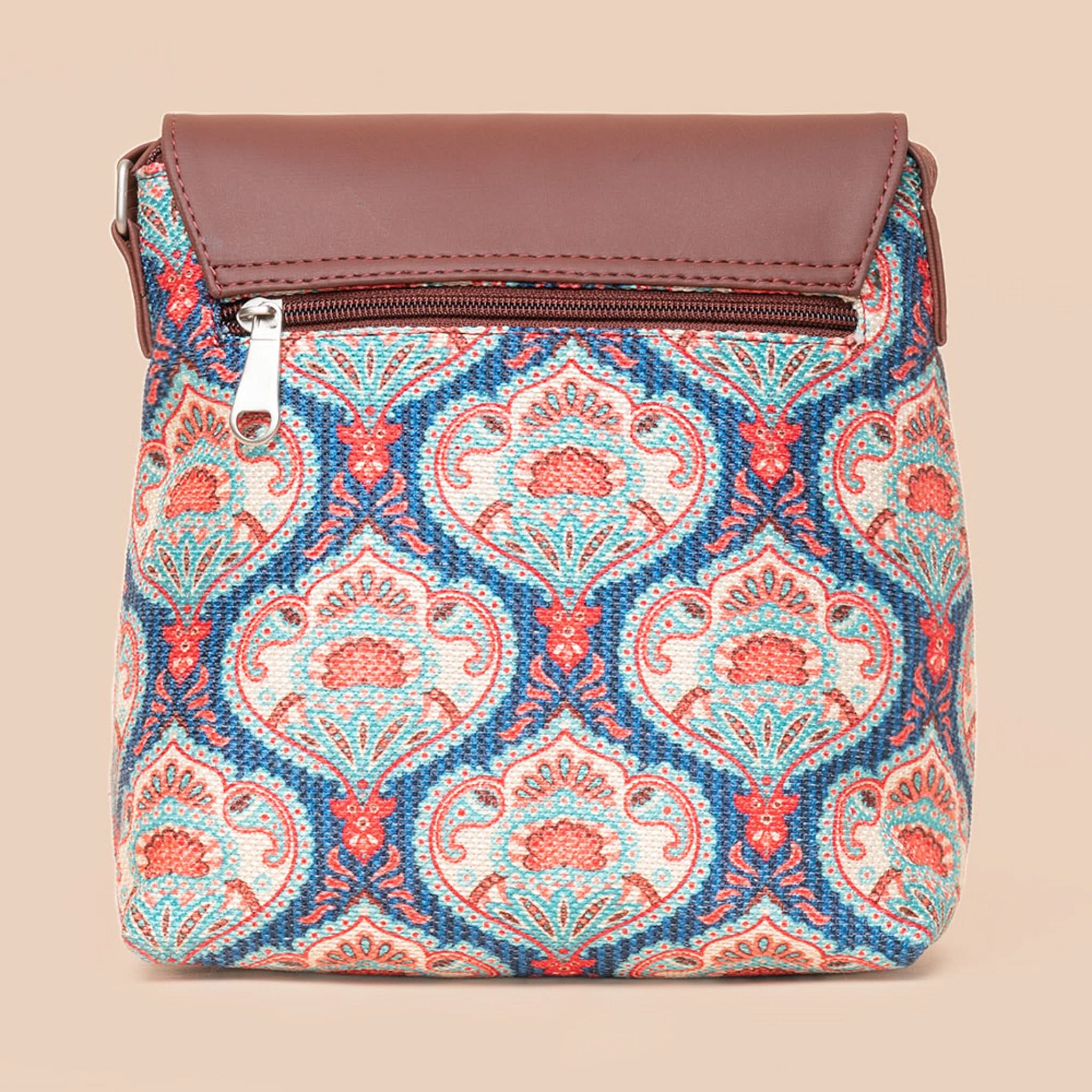 Kashmir Blooms & Kovil Blue - Women's Work Bag & Flap Sling Bag Combo