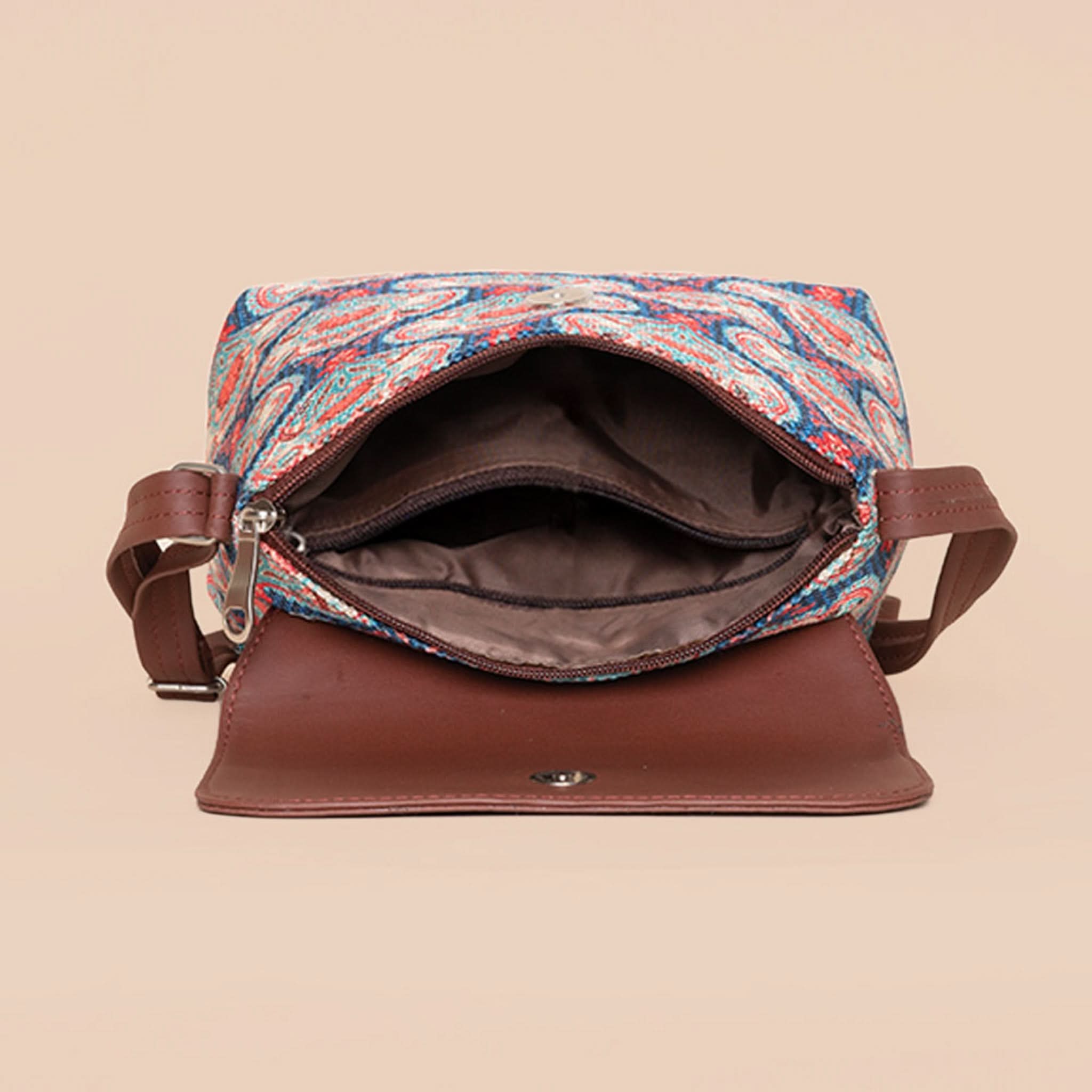 Kashmir Blooms & Kovil Blue - Women's Work Bag & Flap Sling Bag Combo