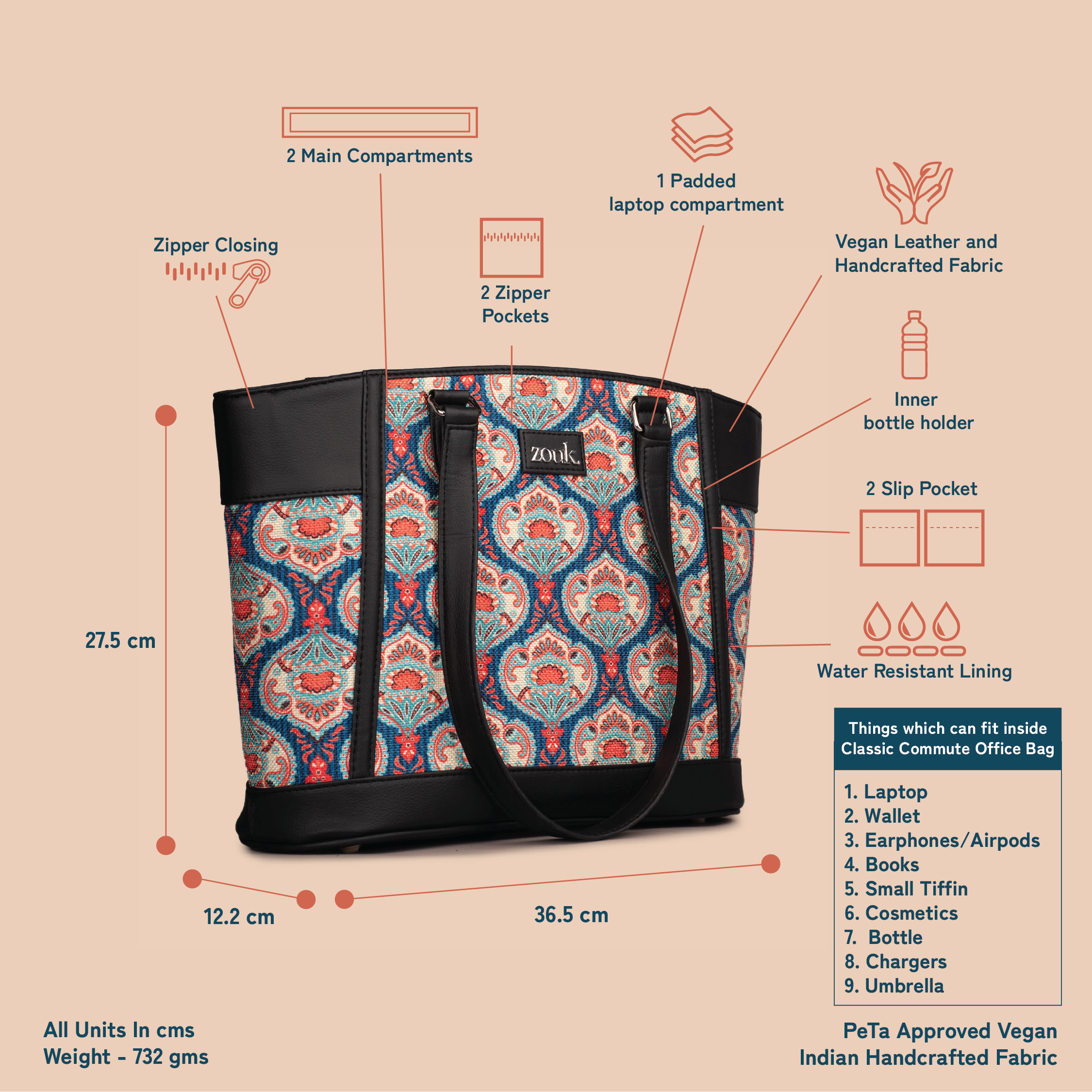 Kovil Blue Classic Commute Office Bag