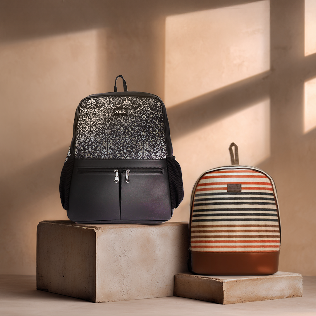 Lattice Lace Office Backpack & Qutub Stripes Dome Daypack Combo