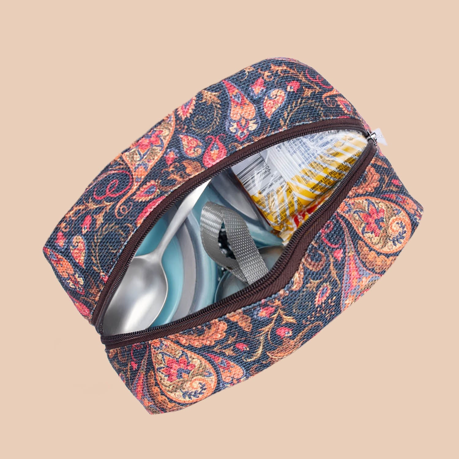 ZIP-Paisley Print Lunch Bag