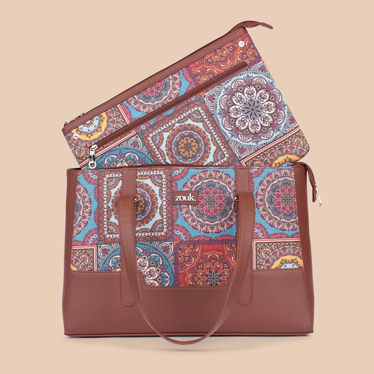 Zouk Multicolor Mandala Print Maya Multitasker Tote Bag