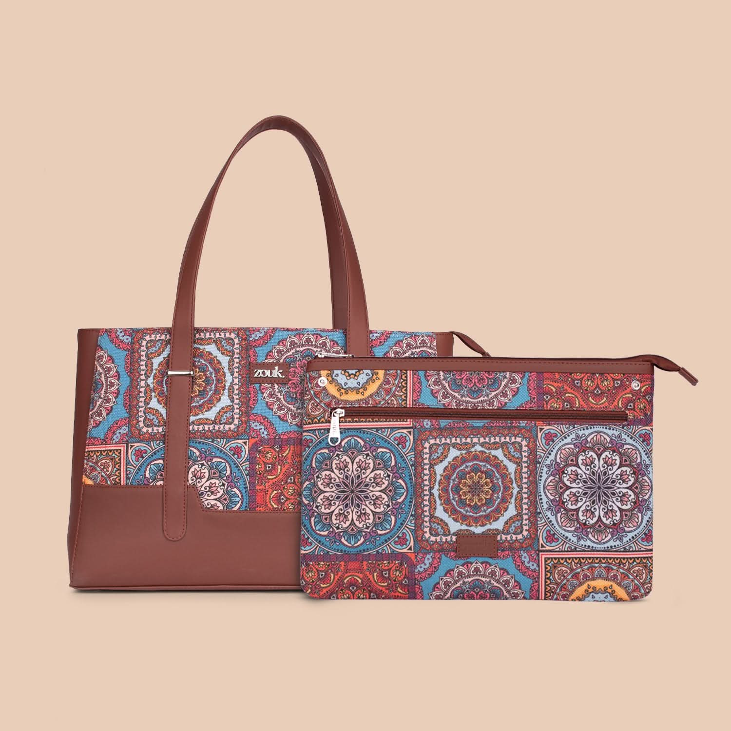 Zouk Multicolor Mandala Print Maya Multitasker Tote Bag