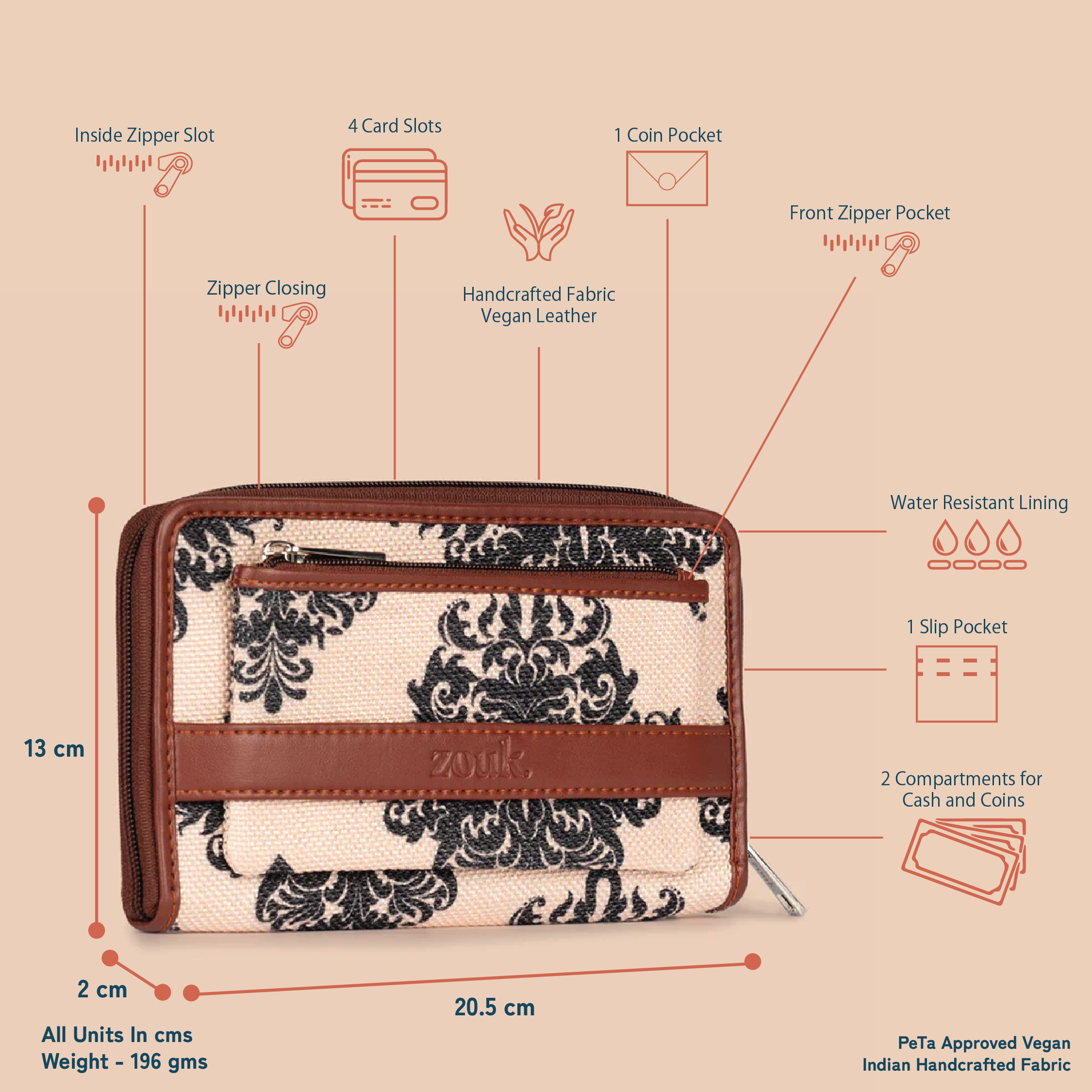 ZIP-Mughal Motif Classic Zipper Wallet