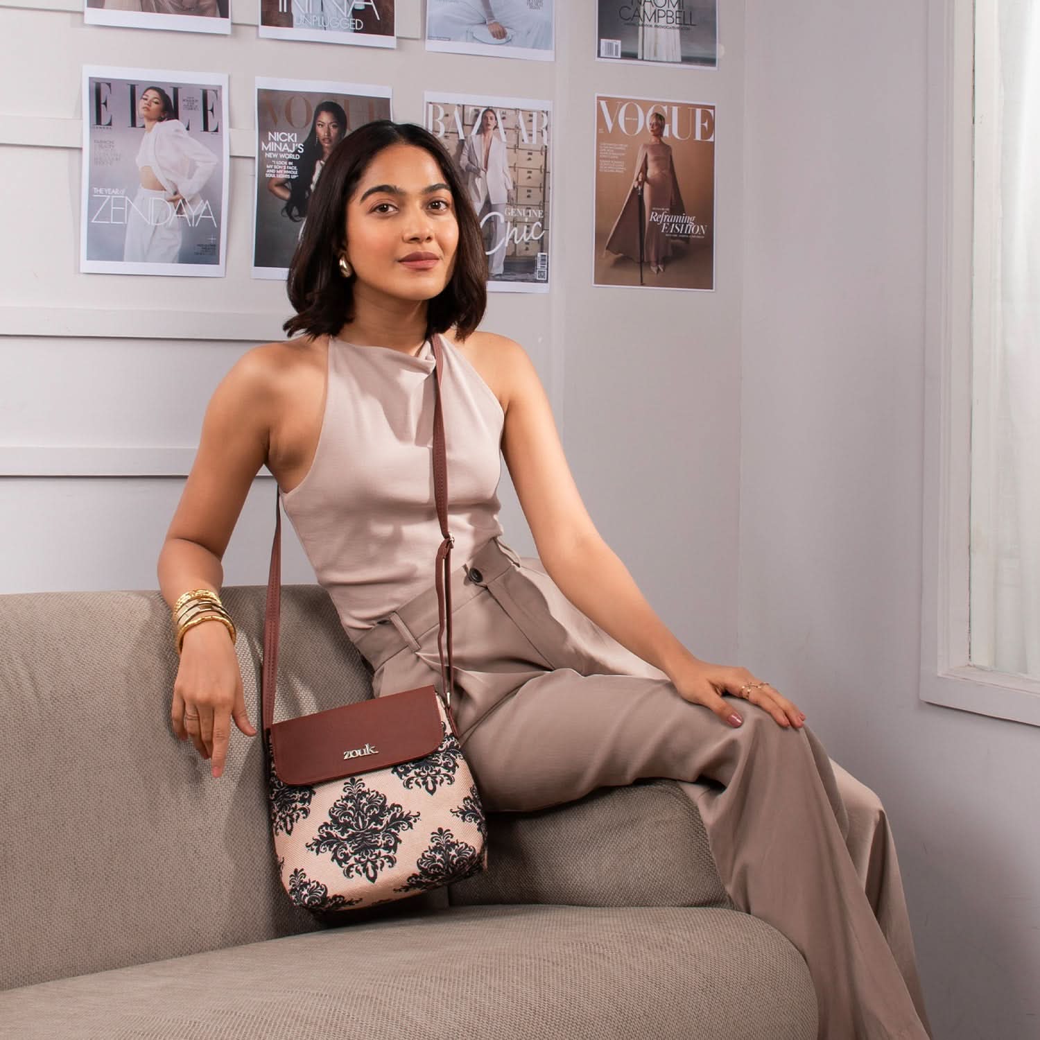 Mughal Motif Flap Sling Bag