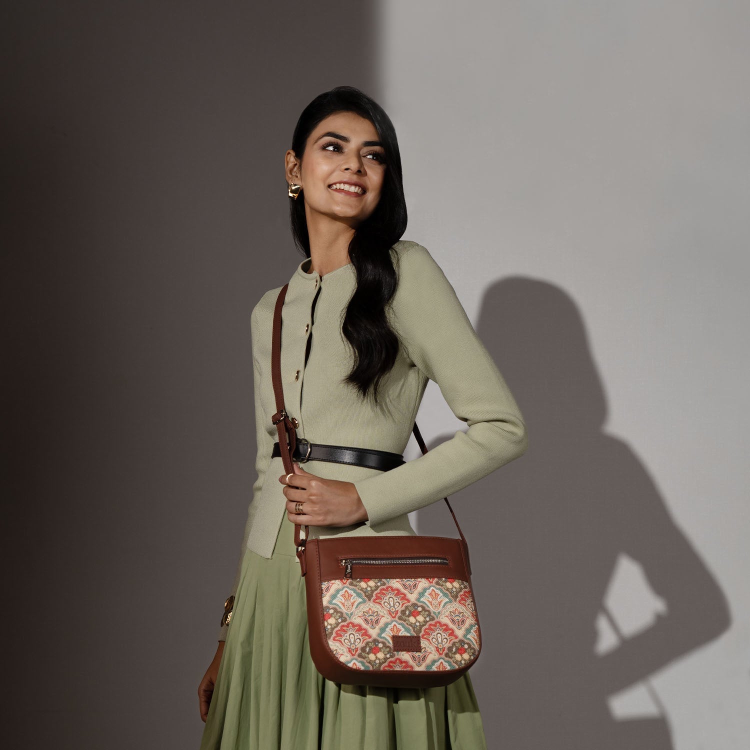 ZIP-Mughal Art Multicolor U-Shaped Sling Bag