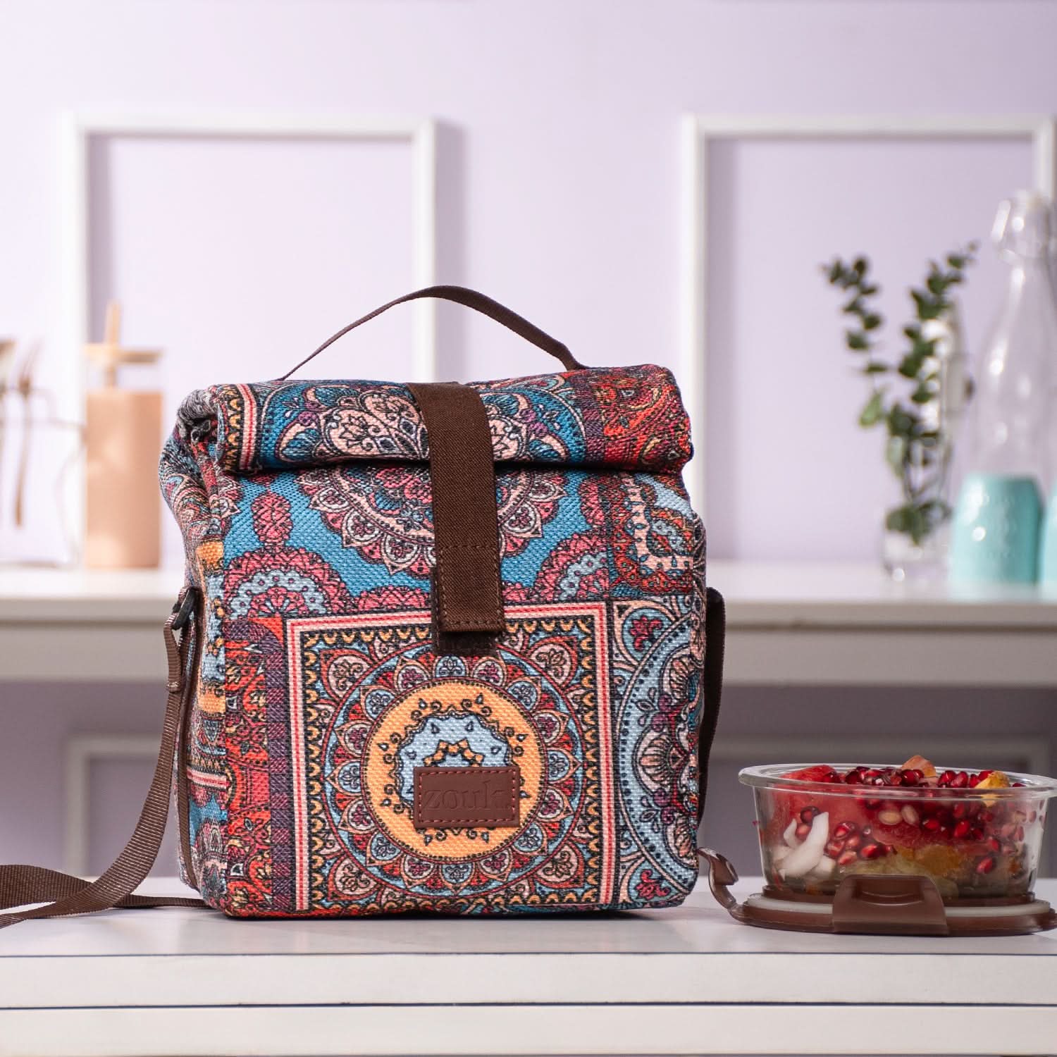 Multicolor Mandala Print Roll Up Lunch Bag