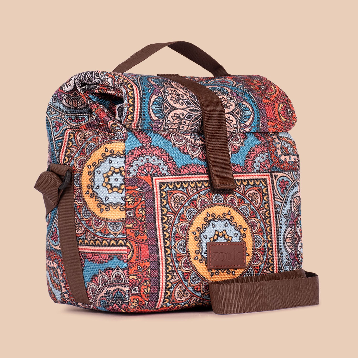 Multicolor Mandala Print Roll Up Lunch Bag