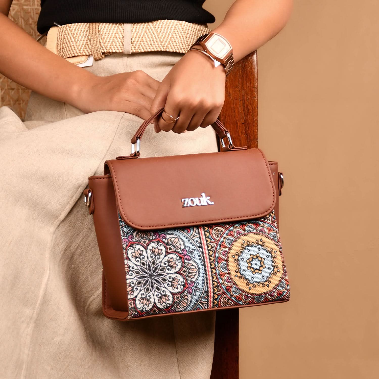 Multicolor Mandala Print Statement Sling Bag