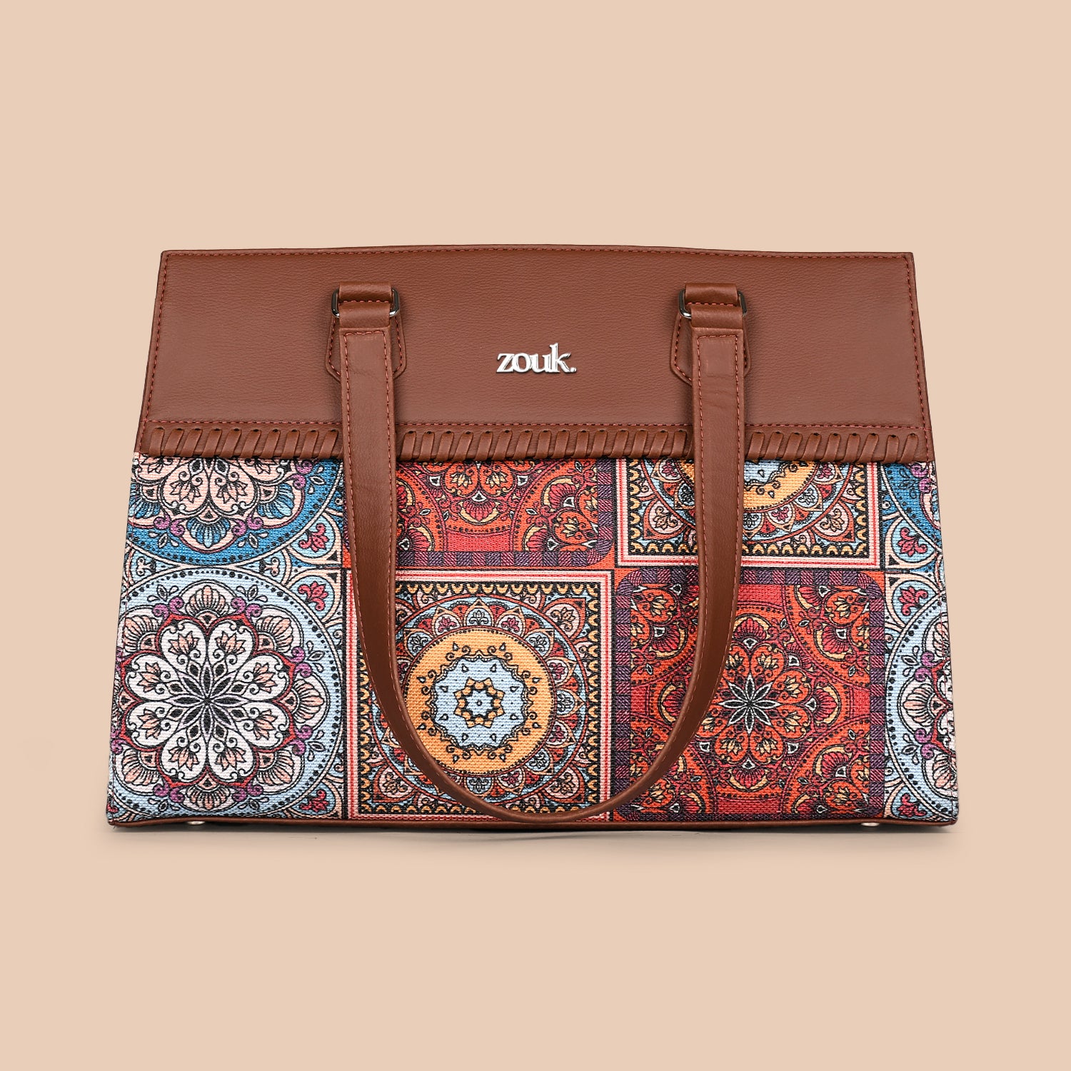 Multicolor Mandala Print Statement Business Bag & Chain Wallet Combo