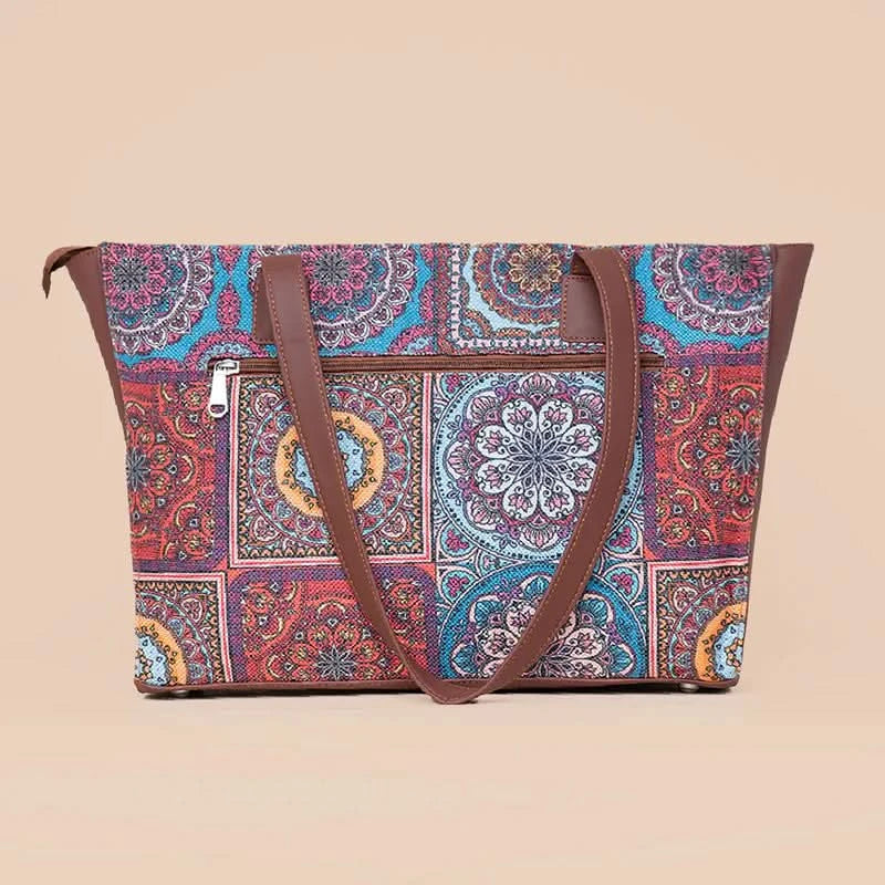 Multicolor Mandala Print & Gwalior Weaves - Office Tote Bag & Flap Sling Bag Combo