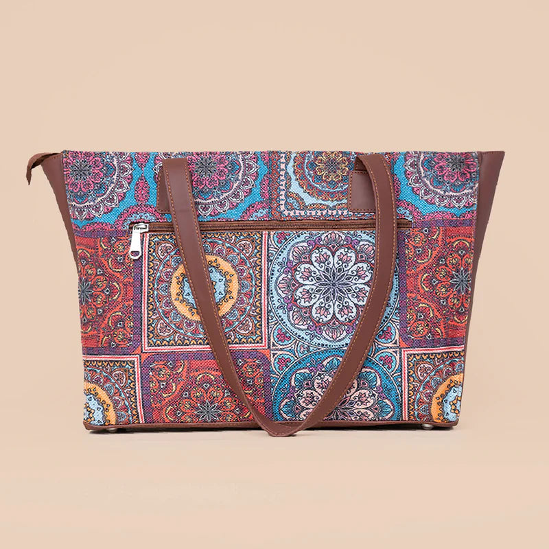 Multicolor Mandala Print & Gwalior Weaves - Office Tote Bag & Flap Sling Bag Combo