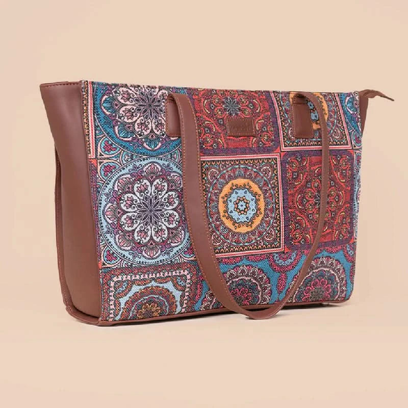 Multicolor Mandala Print & Gwalior Weaves - Office Tote Bag & Flap Sling Bag Combo