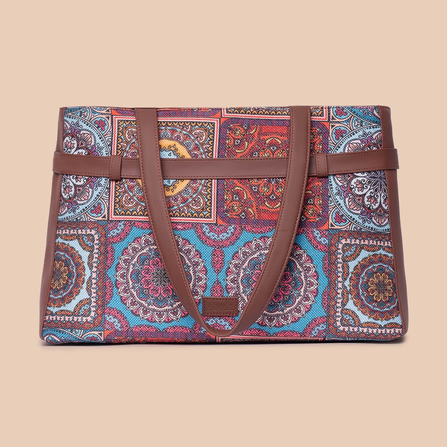 ZIP-Multicolor Mandala Print Statement Office Bag