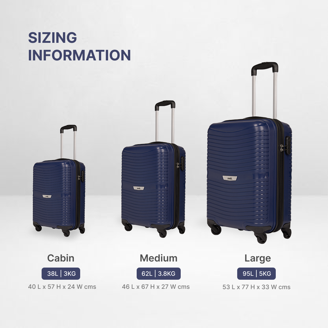 Navy Zoya Trolley Bag Combo Set of 3 (Cabin & Medium & Large)