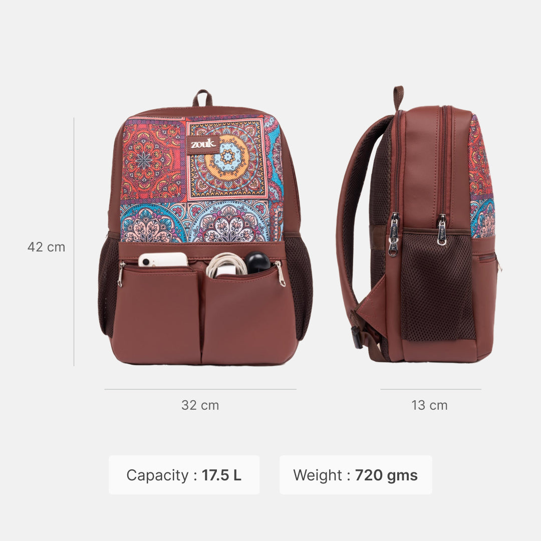 Multicolor Mandala Print Office Backpack (Brown)