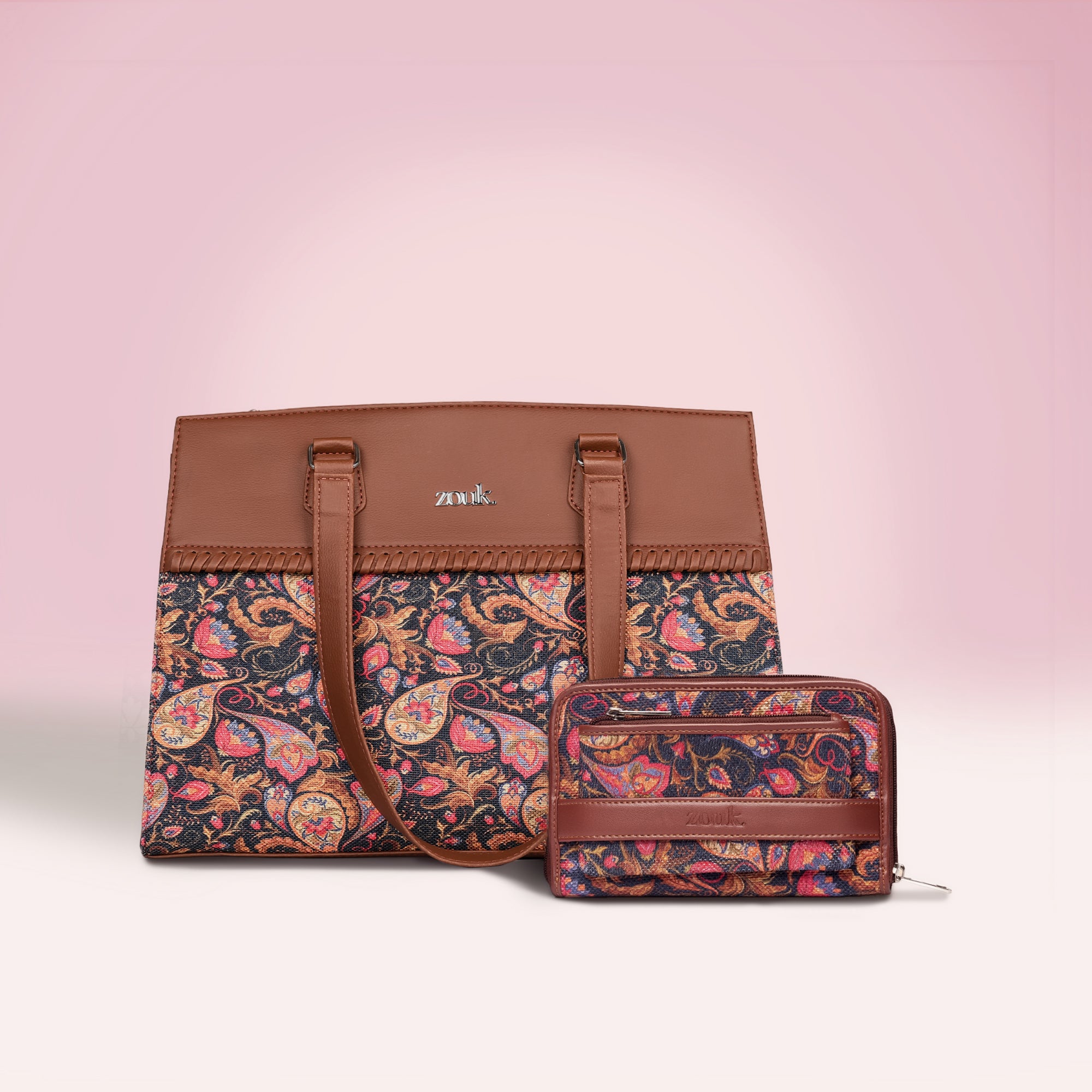 Paisley Print Statement Business Bag & Classic Zipper Wallet Combo